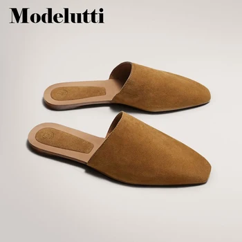 Modelutti 2022 Noi De Primavara-Vara Din Piele De Bază Pantofi Plat Leneș Papuci Casual Culoare Solidă Plană Catâri Simplu Femme