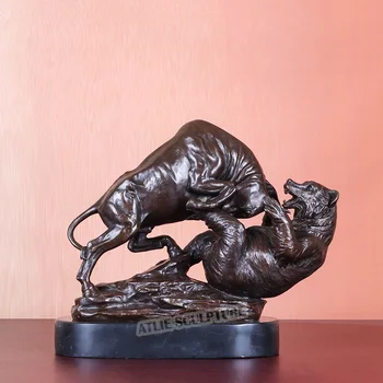 Wall Street Taurul și Ursul VS Luptă Sculptura Statuie de Bronz bursa Animal Antic Figurina Art Decor de Birou