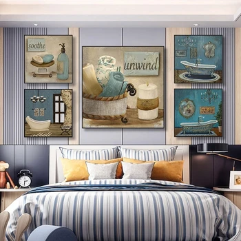 Retro Baie Cadă, articole de Toaletă Panza Pictura Săpun Poster de Imprimare Modular de Perete de Arta Imagine pentru Living Hotel Decor Acasă