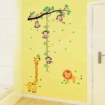 Desen animat Girafa, Maimuță Înălțime Măsură de Autocolante de Perete Decor Acasă Copac rattan Graficul Conducător Decor Pentru Camere de Copii Decalcomanii de Perete de Arta