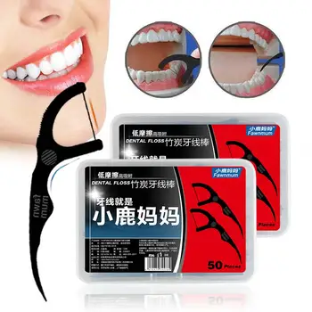 50pcs/Set Bambus Cărbune ața dentară Dinți de Curățare Dinte Băț Alege Interdentare Perii Dintii Curat Cu Cutie Îngrijire Orală