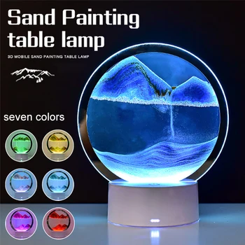 7 Culori Pictura Nisip Sandscape Lampa 3D în Mișcare care Curge Nisip Arta Rotund Clepsidra USB Touch Lumina de Noapte Camera Acasă masa Decor de Masă Lampă