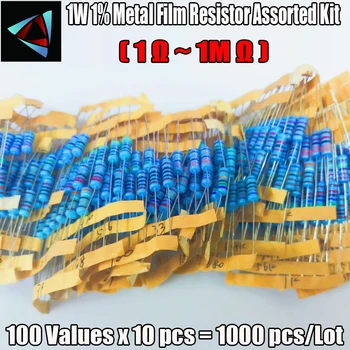 1000Pcs 100Values Fiecare 10buc Metal Film Rezistor de 1% 1W Asortate Kit (1 ohm~ 1M ohm Condensator Gama ) de Vânzare Fierbinte