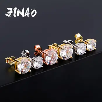 JINAO 4.6.8 MM Tăiat Rotund CZ Stud Cercei Aur Argint 925 Bijuterii Hip Hop de Moda de Gheață Afară Cubic Zirconia Pentru Femei