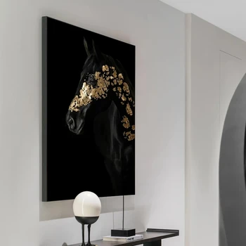 Animale Canvas Wall Art Pictura Imagine Negru și Auriu Cal Tiparituri si Postere Lumina de Epocă de lux Cameră Decor Modern Poster