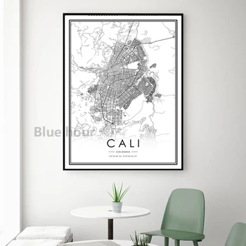 CALI City Road Map Poster Orizont Arta de Imprimare Moderne de Decorare Perete Panza Pictura Cadou de casă nouă Columbia Acasă Decor Cameră