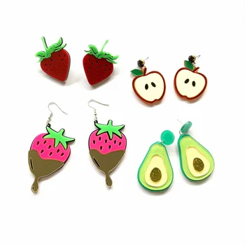 Drăguț Simulare De Fructe De Căpșuni, Avocado Și Apple Acrilice Cercei Pandantiv Pentru Femei Pline De Culoare Moda Bijuterii