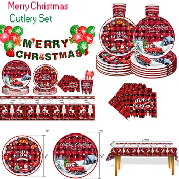 Crăciun Tacâmurile De Unică Folosință Set Mos Craciun Pahare De Hârtie Plăci De Decoratiuni De Craciun Pentru Casa Ornamente De Crăciun Navidad 2023