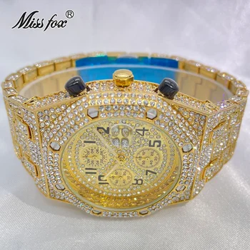 Replica Ceasuri Barbati Moissanite Lux Ceas de Aur Pentru Bărbați de Gheață Afară de Diamante AAA Chrono Ceas Hip Hop Cuarț Ceasuri Bijuterii