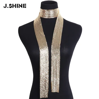 JShine Punk din Aliaj de Aluminiu Paiete Lung Eșarfă Cravată Colier Declarație Gradient de Susținere Coliere pentru Femei Moda Bijuterii