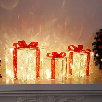 Crăciun Decorare Stralucitoare Cutie De Cadou Ornament Cu Arc De Crăciun Iluminat Cutie De Lumină În Aer Liber De Iluminat De Crăciun În Aer Liber