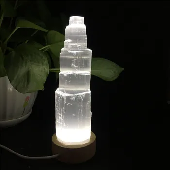 19cm Marocan Selenit Turnul Alb Cristal Natural Lampa de Gips Castelul ReikiHealing Dormitor Decor Acasă