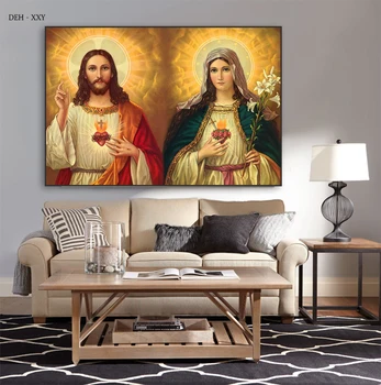 Maria și Isus Sacred Heart Printuri HD Panza Pictura Catolică Fresca Creștinismul Arta de Perete Imagini Living Decorul Camerei