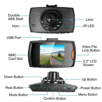 Monitor 1080P HD Night Vision Record de Conducere Dash Cam Vehicul Camera Video Recorder DVR Auto
