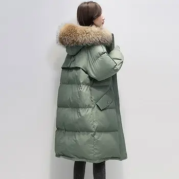 Doamnelor Modă Solid Supradimensionat Strat Gros De Iarna Cald În Jos Jacheta Femei 2021 Nou Complet Maneca Guler De Blană Cu Glugă Șic Hanorac