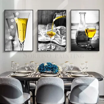 Albastru Moderne Vin Pahar De Șampanie Noroc Panza Pictura Restaurant Arta De Perete Bar Postere Imagini De Luat Masa Cameră Decor Acasă Printuri