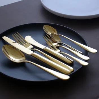 Aur De Lux Din Oțel Inoxidabil Tacamuri Cuțit Furculiță Lingură Friptură De Pește Cina Salata Desert Cafea Sufragerie Home Hotel