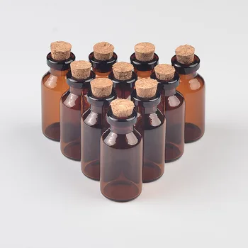 18X40X7 mm 5ml Gol Pahar Mic de Sticle Cu Dopuri Mini Amber de Sticlă Flacoane de Parfum Pandantive Cadouri de Nunta Borcane maro, 100 buc