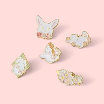 Sakura Pisica Iepure Email Pin Kitty Iepuras Lenes Broșe Flori Ainmal Rever Insigna de Bijuterii en-Gros Cadouri pentru copii Copii