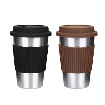 400ml Ceașcă de Cafea Cu Silicon Capac din Oțel Inoxidabil Non-alunecare, Anti-opărire Mâneci Băut Pahare de Bere Ceai de Călătorie Cana de Apa