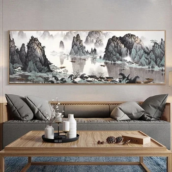 Traditonal Stil Chinezesc Munte și Râu Panza Pictura Sala pentru Birou, Living Decor Acasă Poster Print de Arta de Perete Poza