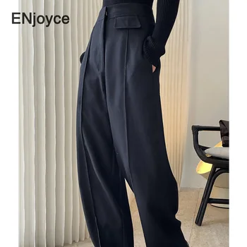 Simplu, Alb Pantaloni Largi Picior Femei De Înaltă Talie Pantaloni Largi Coreea Style Moda Doamnelor Drept Colector Pantaloni Toamna Iarna