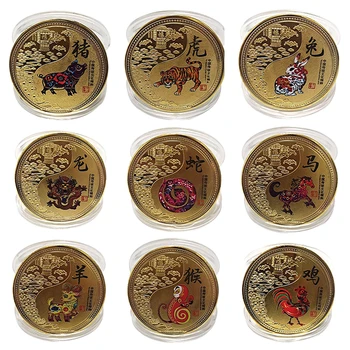 12 Zodiac Chinezesc De Culoare Plin De Animale Monede De Colectie Noroc Mascota Suveniruri Pentru Noi Anul 2023 Decor Acasă Cadouri Opera De Arta