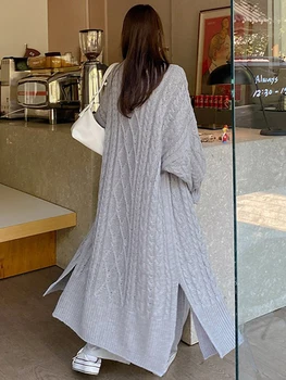 GALCAUR coreeană de Moda Pulover Pentru Femei V-Neck Maneca Lunga Solid Minimalist Tricotat Cardigan Femei Haine de Toamna Stil 2021