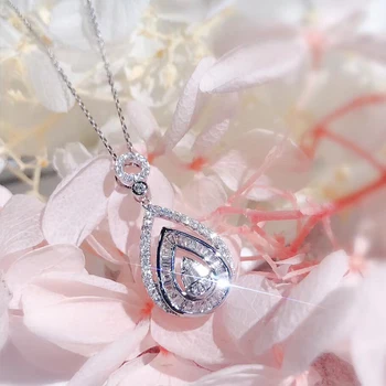 Huitan Lacrimă în Formă de Pendant Colier Argint Culoare Cristal Cubic Zirconia Coliere Nunta Eternitate Bijuterii pentru Femei 2021