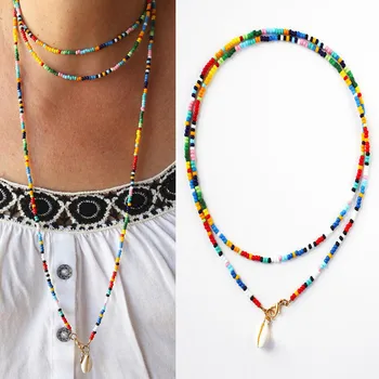 Modă Nouă Boem Bijuterii Margele Lanțuri Lungi Handmade Margele Shell Pandantiv Clavicula Cravată Colier pentru Femei Accesorii de Plajă