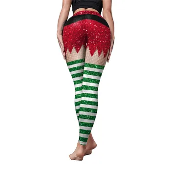 FCCEXIO Crăciun Dungă Model Talie Mare Print Legging pentru Femei Fitness Jambiere Push-Up Întinde Sexy Leggins Mujer Cadou de CRĂCIUN