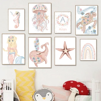 Sirena Balena Seahorse Stea De Mare, Meduze Arta De Perete Panza Pictura Nordică Postere Si Printuri Poze De Perete Copilul Decor Camera Pentru Copii