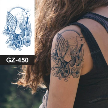 Suc de cerneală tatuaj fals rezistent la apa înapoi brațul maneci tatuaj temporar autocolant albastru șarpe mâini aripi de înger lui dumnezeu tatuaj body art femeile