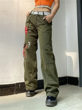 2022 Cyber Y2k Techwear Pantaloni Hippie Cargo Pantaloni Buzunare Mari Armată Print Denim Streetwear Grunge, De Epocă Blugi Gotic Coreeană