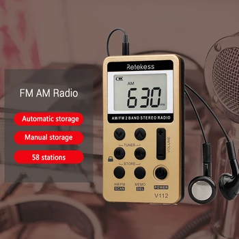 RETEKESS V112 Mini Radio Portabil FM Portabil SUNT 2 Bandă de Buzunar Digital Receptor Radio pentru Căști Difuzor Pentru Walkman Merge în Drumeții