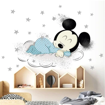 Fierbinte 3D Mickey Mouse, Minnie Mouse baby Baie de Decorare de Desene animate Drăguț sticlă Autocolante de Perete pentru Camere de Copii Decor Acasă