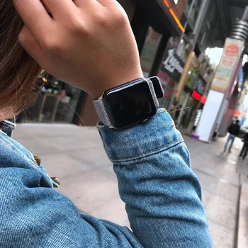 Tesatura de moda și Bandă de Piele pentru Apple Watch 38 42mm Bratara pentru Apple iWatch 40 de 44mm Seria 1 2 3 4 5 Curea Denim Watchband