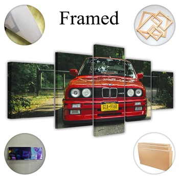 Panza Imprimate, Poster Decor Acasă 5 Bucati HD Retro Bmw M3 Rosu Masina Sport Tablouri de Arta de Perete Imagini Living Modular Încadrată