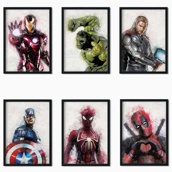 Marvel Super-Erou Iron Man, Thor, Spiderman Arta Retro De Perete Acasă Desene Animate Decor Poster Caracter Portret De Arta De Imprimare Autocolant De Perete