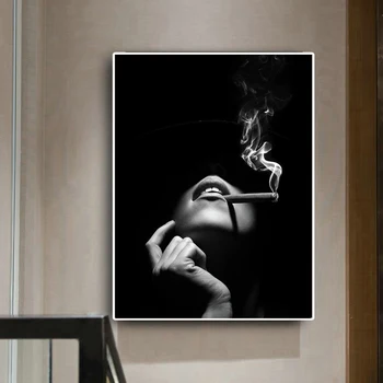 Black Canvas Art Fumat Femei Print Pe Panza Pictura in Ulei Arta de Perete Postere si Printuri Poze de Perete pentru Camera de zi Decor Acasă