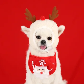 Palarie pentru Câini de Iarnă Caldă Dungi Tricotate Pălărie+Eșarfă Guler Cățeluș de Pluș Costum de Haine de Crăciun Moș crăciun Costume Câine