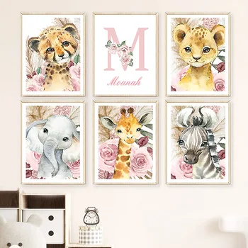 Tigru, Elefant, Girafa, Leu, Zebra Safari Animal Pepinieră Arta De Perete Panza Pictura Postere Si Printuri Poza Perete Decor Camera Pentru Copii