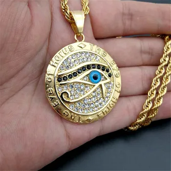Egiptean Ochiul lui Horus Colier Pandantiv & Lant Pentru Barbati Femei de Culoare de Aur din Oțel Inoxidabil Rotunde Hiphop Egiptul Antic Bijuterii N1238
