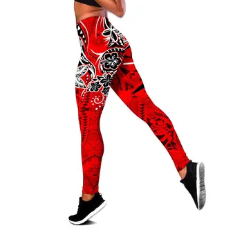 Pohnpei Polineziene Tatuaj Tribal & Flori 3D Peste Tot Printed Legging & Rezervor de top Sexy Elastic de sex Feminin Jambiere Slab de DDK30