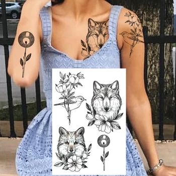 Leu Negru Dahlia Tatuaje Temporare Pentru Femei Adulte Realist Tigru Lup Reni Pasăre Șarpe Fals Autocolant Tatuaj Tatuaje Lavabile