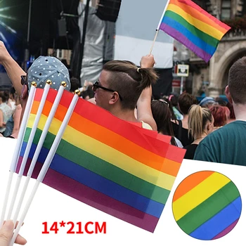 10BUC/Pachet 14*21CM Ușor de A Organiza Mini Mici Steaguri Curcubeu Cu Catarge Pentru Rainbow Parada Festival Petrecere Decoratiuni