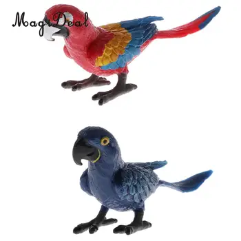 MagiDeal Plastic Papagal Macaw Pasăre Figurina Decor Ornament Sculptură De Grădină Cu Gazon, Cu Miniaturi Model