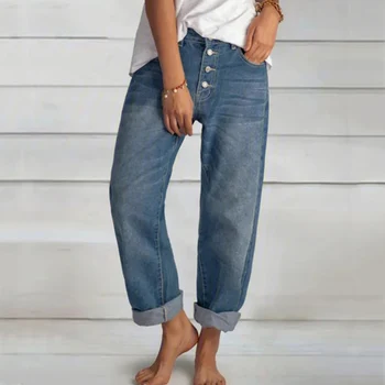 Femei Blugi de Moda Retro cu Talie Înaltă Largi Picior Liber Pantaloni Drepte de Dimensiuni Mari Simplă și Subțire haine de Lucru Blugi Prietenul