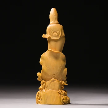Cimișir 19cm 22cm Guanyin Sculptura Lemn Statuie a lui Buddha Guan Yin cu Băiatul Decor Acasă