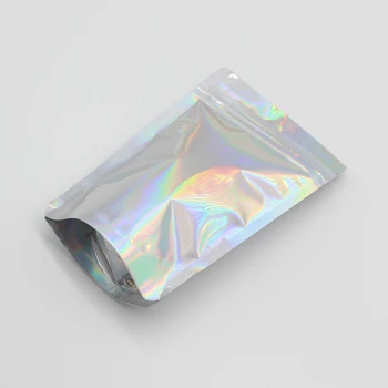 Gros 50pcs Folie de Aluminiu cu Laser de Blocare Zip Husă Clar Holograma Curcubeu Ridice Fermoar de Blocare din Plastic Ambalare Sac cu Lacrima Notch